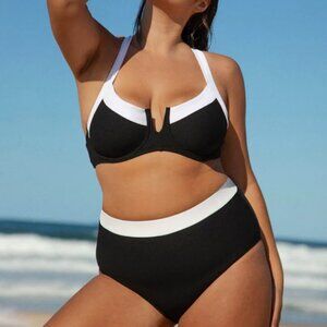 Berlook Black Contrast Trim Plus Size Bikini Set | Size 18 | 2X | NWT